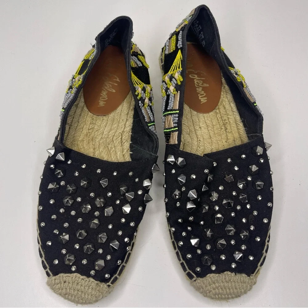 Sam Edelman Women’s 6.5 Linsley‎ Black Canvas Studded Beaded Espadrille Flats
